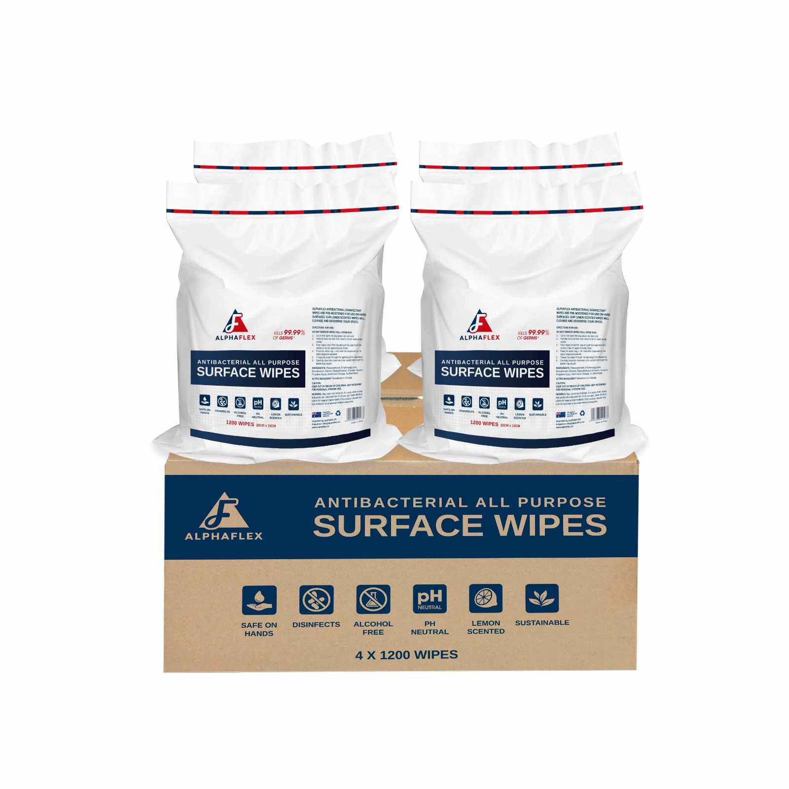 Premium Embossed Antibacterial Wipes 4 x 1200 (Carton)